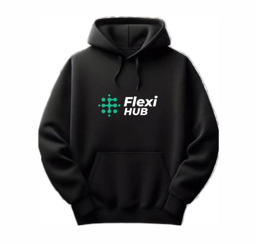 A black FlexiHub hoodie